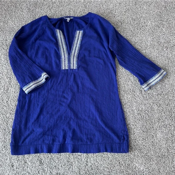 Athleta 100% Cotton Medium Blue Beaded Tunic Top / Beach Cover-Up – Size M - Picture 3 of 10